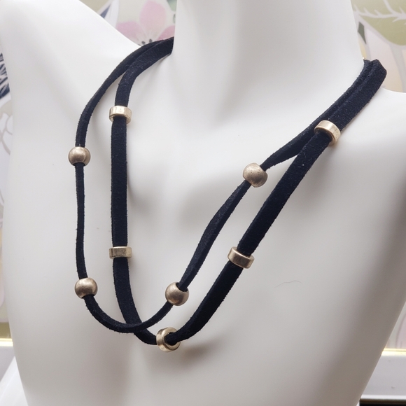 Mika Velvet Beaded Spacer Double Strand Choker - Picture 2 of 5